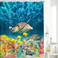 thumbnail image 3 of Sea Turtle Fabric Shower Curtain, Ocean Under Water World Sea Turtle Tropical Fish Coral Reef Coastal Bath Curtain 70X70 Inch with Hooks Blue Shower Curtain for Bathroom, Fabric Bathroom Accessories, 3 of 6