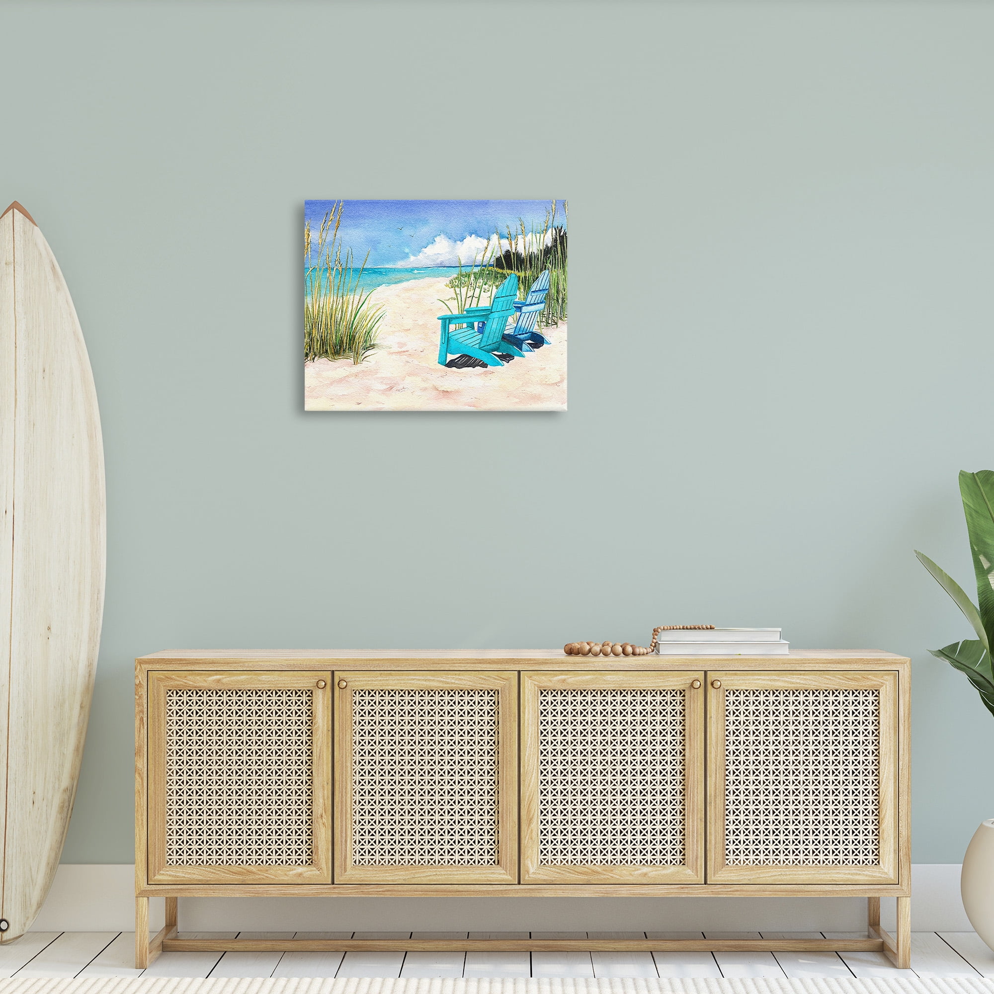 Stupell Industries Blue Beach Chairs Scene Landscape Painting Gallery Wrapped Canvas Art Print Wall Art, 30 x 24