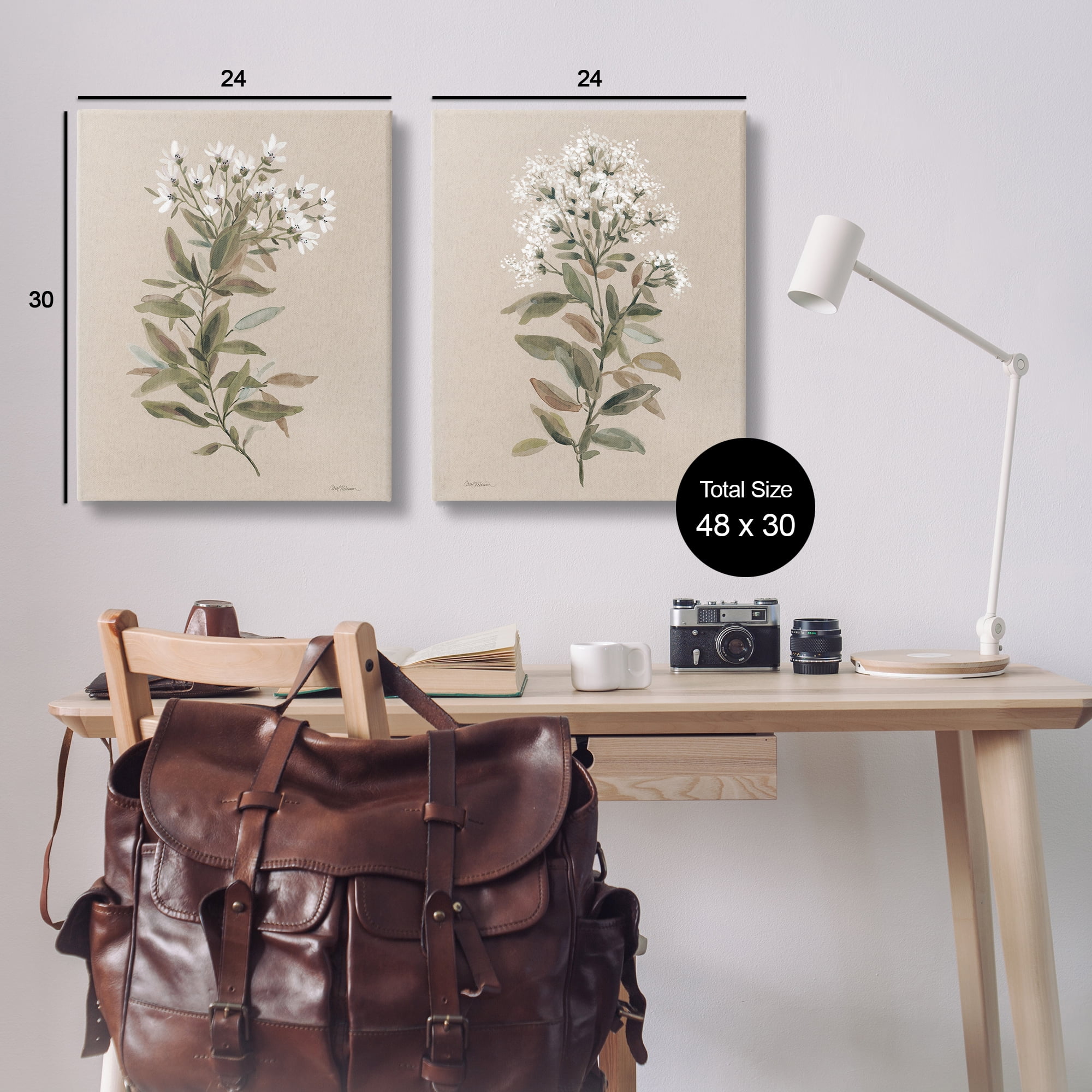 Stupell Industries Lovely White Floral Stem Plants & Flowers Painting Wrapped Canvas Art Print Wall Art, 24 x 30, Set of 2