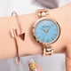 thumbnail image 3 of Reloj de pulsera de cuarzo con esfera redonda de aleación para mujer de estilo minimalista de moda (oro rosa azul), 3 of 3