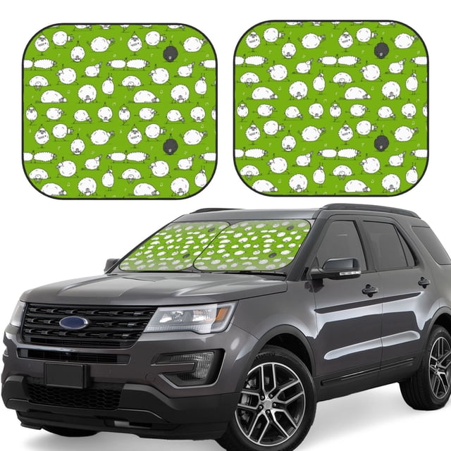 Saiise Funny Sheep Doing Yoga for Foldable Car Sun Shades (2-Pack) Offer Sun Protection with an Easy-fold Design for Convenient Windshield Shading-Large