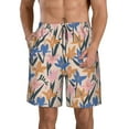 thumbnail image 2 of Uemuo Lilies Flowers Pattern Men's Swim Trunks Hawaiian Beach Bathing Suit Swimsuits Beach Quick-Dry Shorts with Pockets-, 2 of 9