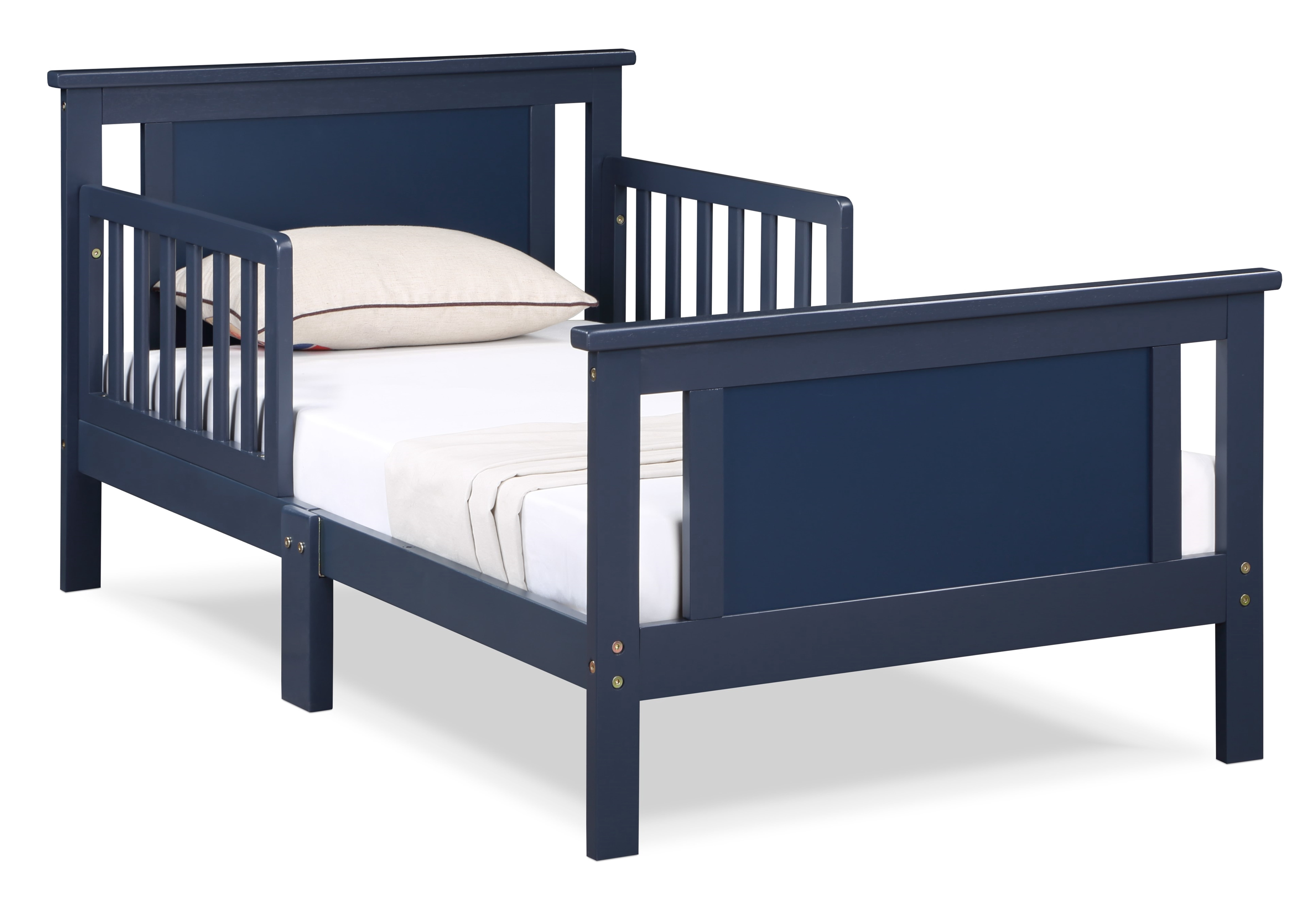 Olive & Opie Connelly Wood Reversible Panel Toddler Bed in Midnight Blue/Vintage Walnut