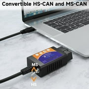 ELM327 OBD2 USB Adapter, ELMconfig Scanner with MS CAN/HS CAN Switch, Car and Light Truck Check Engine Light