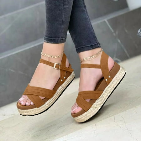 

NECHOLOGY Women Thong Sandals with Heel Fashion Women s Casual Shoes Breathable Thick-soled Slippers for Women Sandals Brown 9