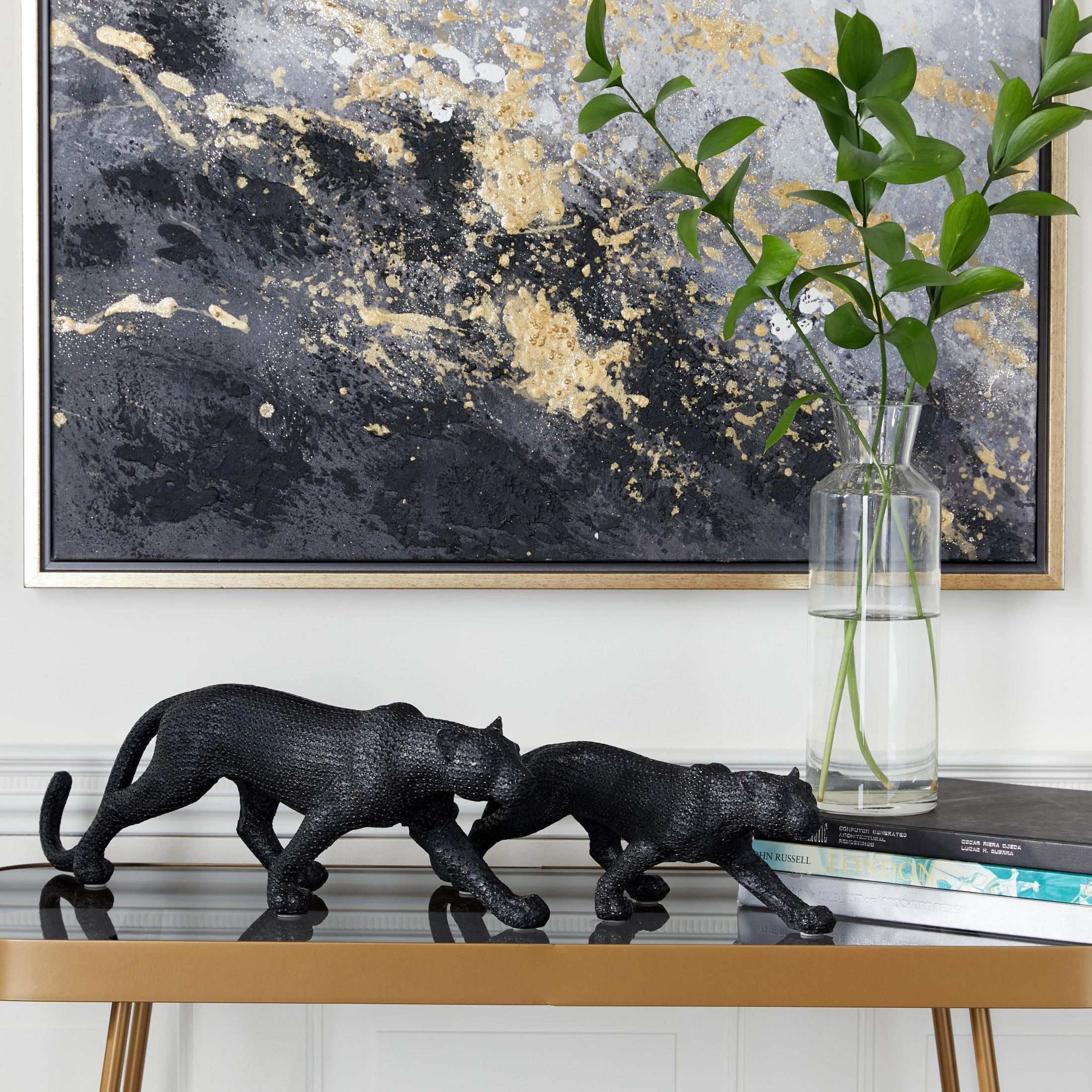 18", 14"W Black Polyresin Leopard Sculpture, by DecMode (2 Count)