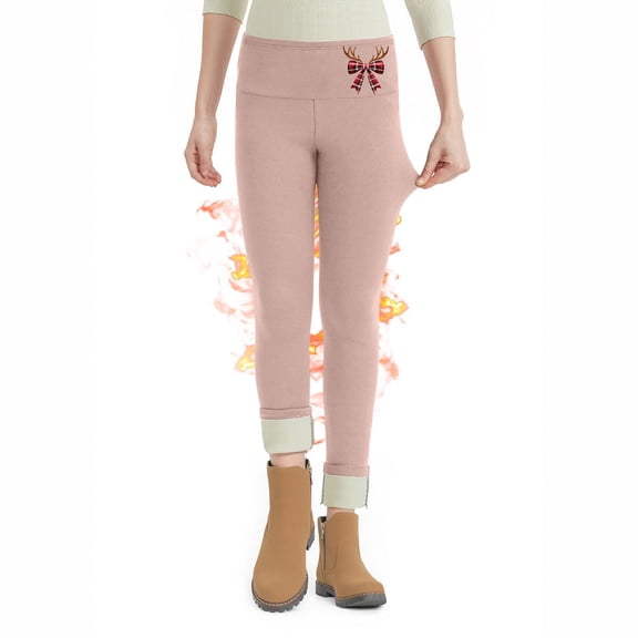 NAISIBABY Girls Fleece Lined Leggings 6T, Stretchy Christmas Bow High Waisted Winter Thermal Tights Pink (2-9T)