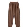thumbnail image 4 of ZLBDYG Girls Pants Linen Summer Casual Capri Pant Drawstring Elastic High Waist Loung𝐞 Wide Leg Cropped Gauze Trouser with Pockets, 4 of 8