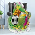 thumbnail image 4 of Sports Soft Flannel Fleece Throw Blanket, Pattern of Sports Balls on Watercolors Splash Vibrant Art Graphic Kids Playroom, Cozy Plush for Indoor and Outdoor Use, 60" x 80", Multicolor, by Ambesonne, 4 of 5