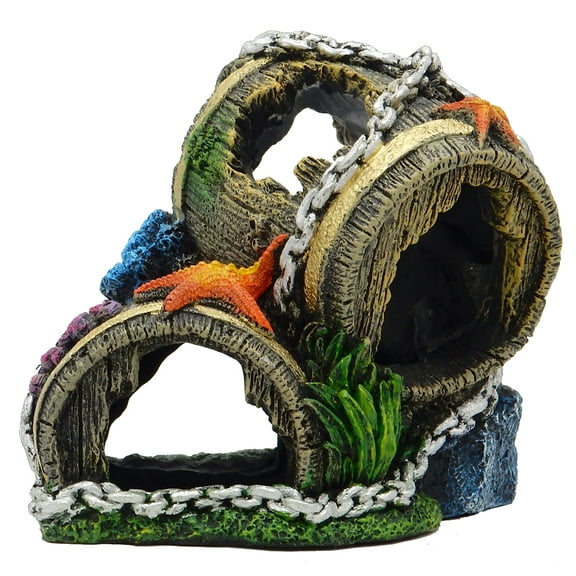 Aqua Culture Barrel Aquarium Ornament - Multicolor