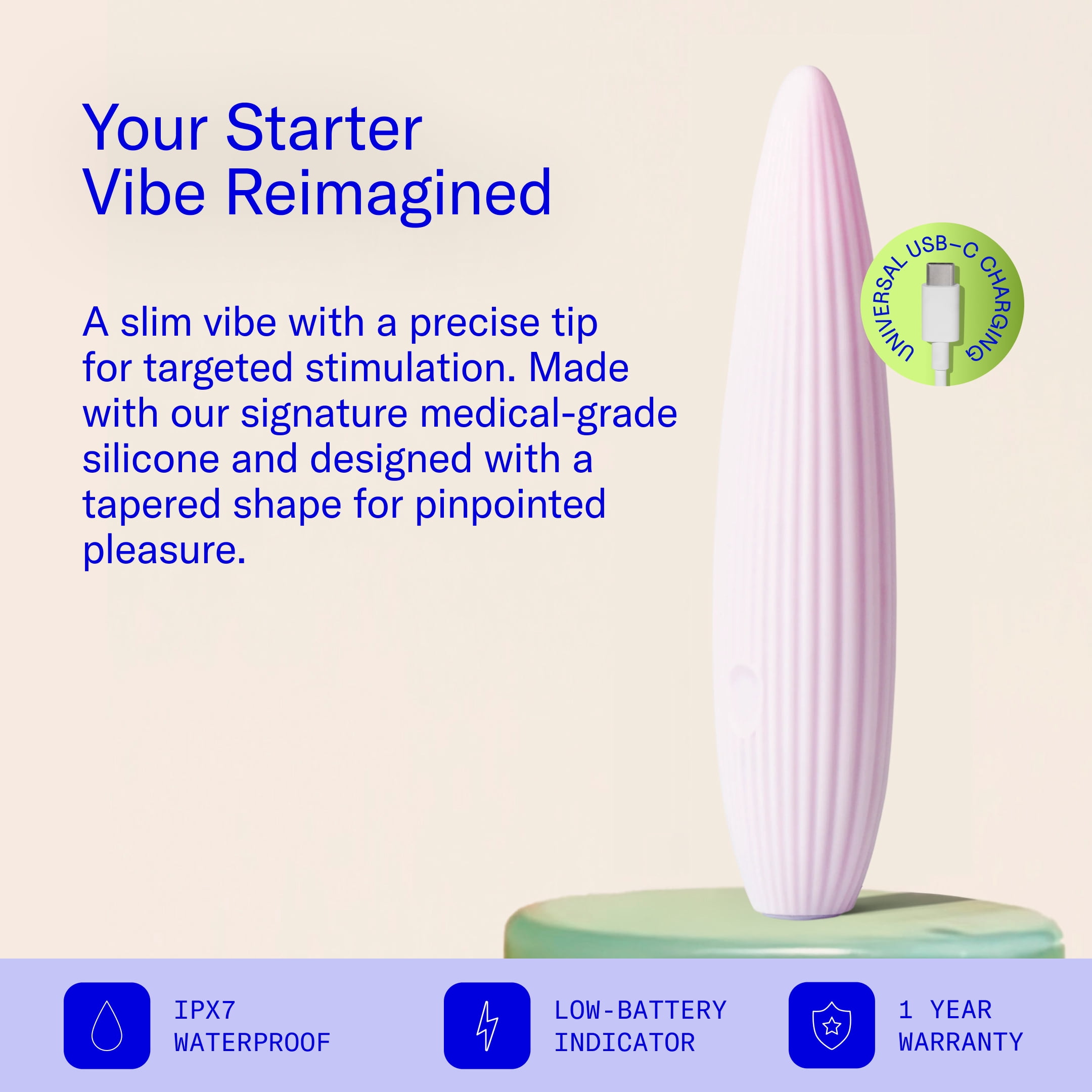 Dame Glo Beginner-Friendly Waterproof USB-C Rechargeable Vibrator with Flexible Tip