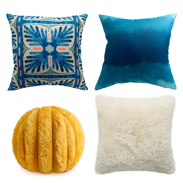 Set 4 Cojines Decorativos 45 Cm Relleno Cierre Sala Cama