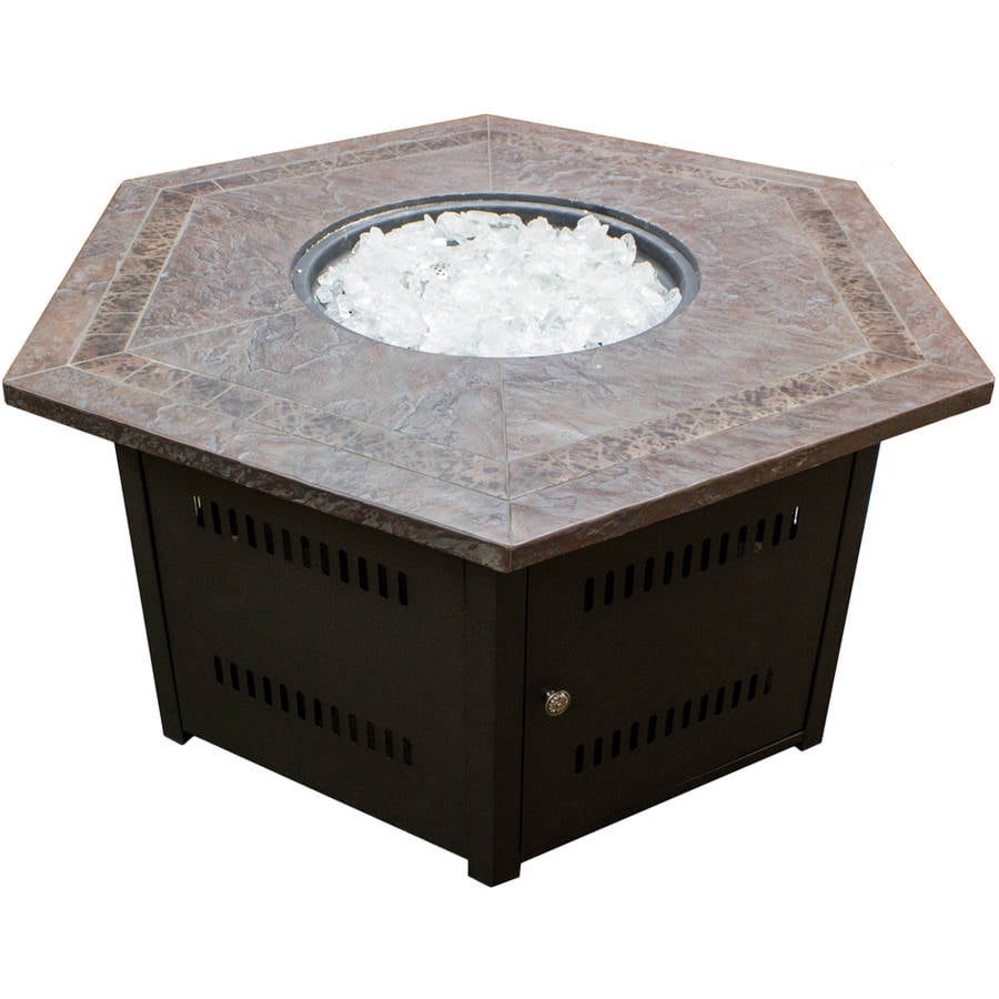 Hiland Round Cast Aluminum Slatted Fire Pit Black Com