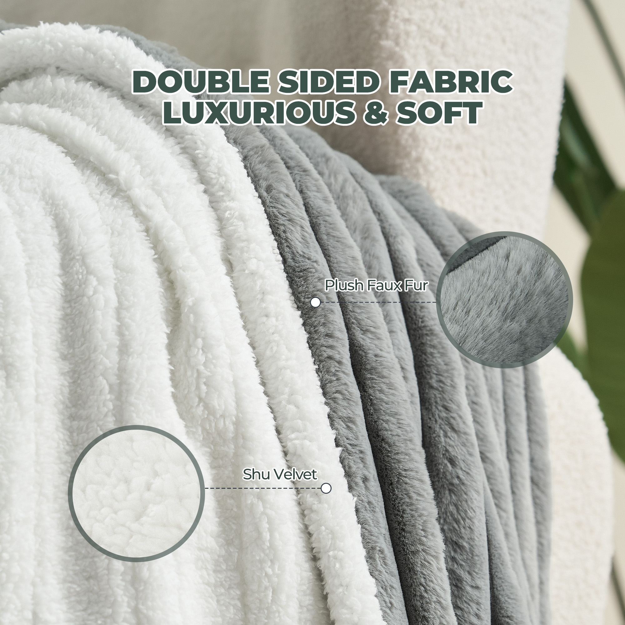 MaxKare Heated Throw Blanket, Soft Faux Fur & Shu Velvet Electric Blanket, 6 Heating Levels, 4 Hours Timer, Large LED Display, 50" x 60" Gray & White