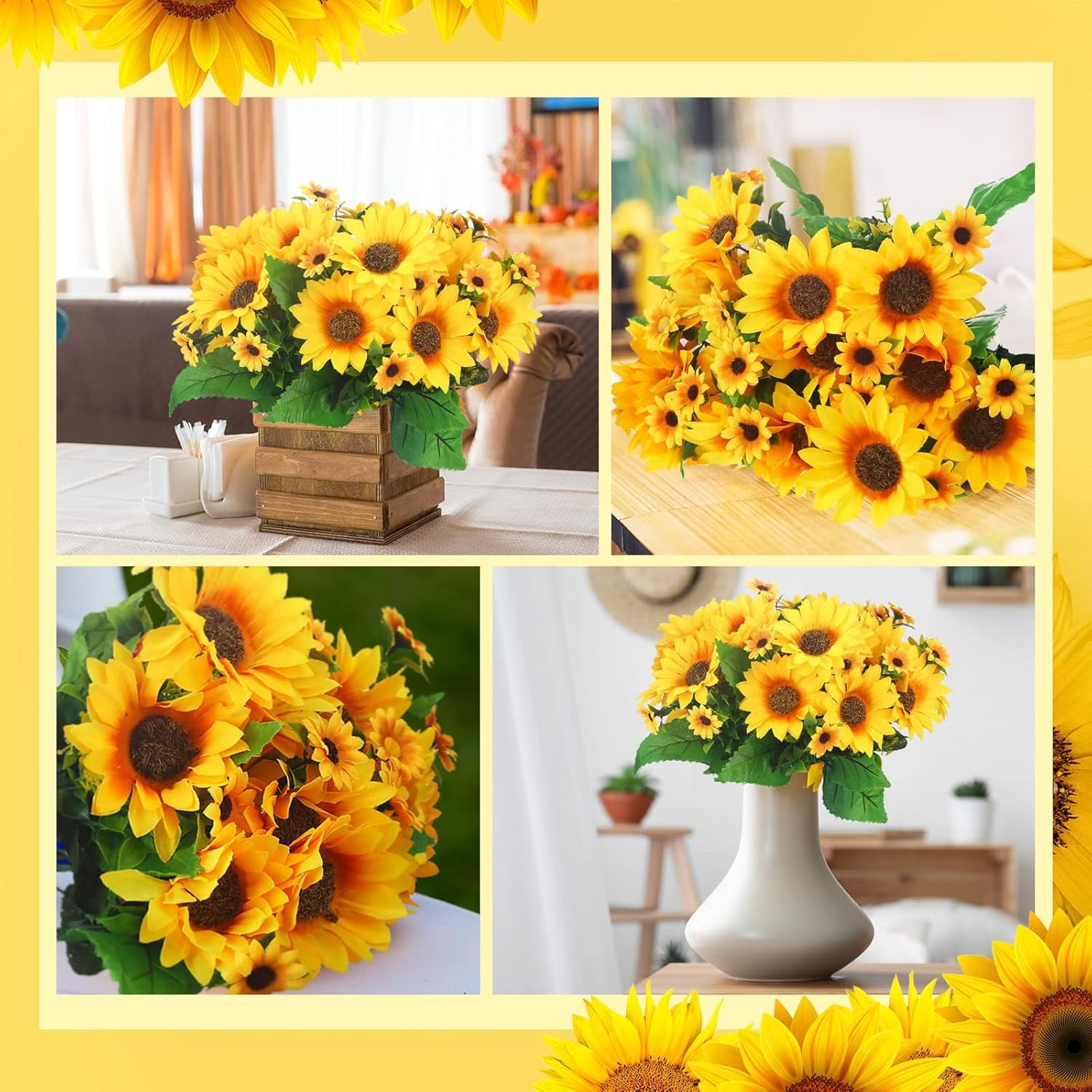 10 Bundles Sunflower Artificial Flower with Stems Bouquet Fake Plants Bulk UV Resistant Plastic Greenery Faux Outdoor Flower No Fade for Garden Porch Window Box Decorating