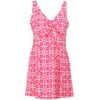 Women's Plus Size One Piece Swimdress Swimwear Dress, Hot Pink White, XXXL
