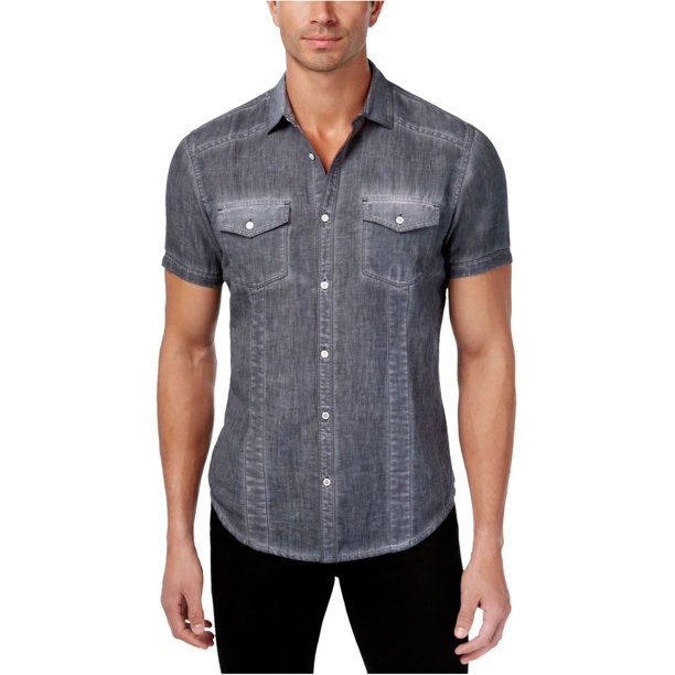 INC - Camisa vintage con botones para hombre, gris, XXL I-N-C Botones al frente