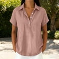 thumbnail image 4 of hoksml Women's Cotton Linen Collared Shirt, Short Sleeve Pull-On Button-Down Blouse, Loose Fit Casual Daily Office Wear Top, 4 of 7
