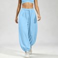 thumbnail image 2 of hoksml Women's Tie Waist Jogger Pants, Solid Color Loose Elastic Cuff Casual Trousers, 2 of 4