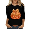 thumbnail image 2 of Uootdi Halloween 3/4 Sleeve Sweatshirts for Women Pumpkin Shirt Glitter Pumpkin Graphic Sweatshirt Casual Crewneck Gift Pull over Tops, 2 of 4