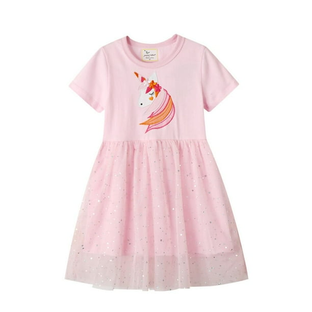 2022 Disney Encanto película Madrigal Niñas Vestido de verano unicornio dibujos animados estampado malla princesa Vestido Casual Vestido niños ropa 4T Gao Jinjia LED