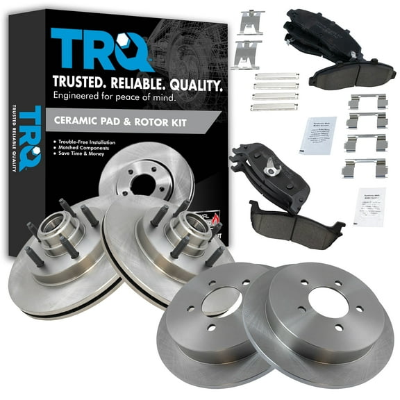 TRQ Front and Rear Brake Pad & Rotor Kit Brake Pads Brake Rotor Ceramic Fits Select 2000-2003 Ford F-150 2004 F-150 Heritage 2002 Lincoln Blackwood