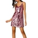 thumbnail image 4 of Vestido de Promoción Mini de Brillo con Lentejuelas para Mujeres Inspire Chic, Cuello en V, Tirantes Ajustables, Rosa Claro, Talla L, 4 of 8