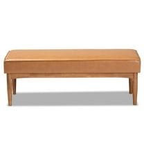 Bowery Hill Tan Faux Leather Upholstered and Brown Finished Wood Dining Bench