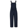 thumbnail image 4 of Maean Women's Cotton Linen Jumpsuits Casual Scoop Neck Wide Leg Rompers Summer Trendy Long Pants with Pockets, 4 of 7