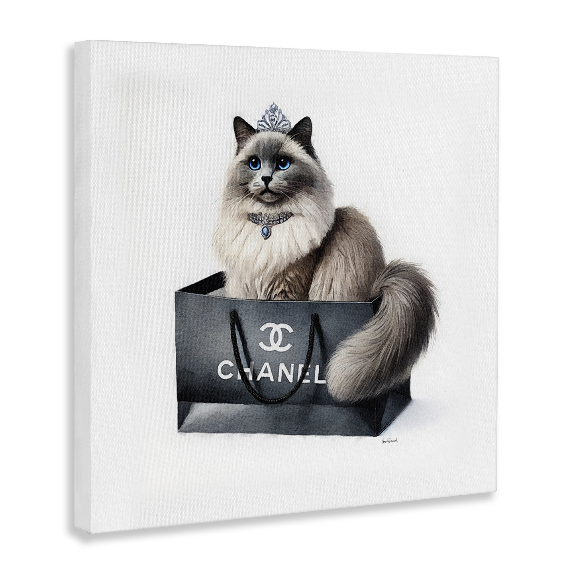 Stupell Industries Glam Cat Shopping Bag Animals Painting Wrapped Canvas Art Print Wall Art, 17 x 17