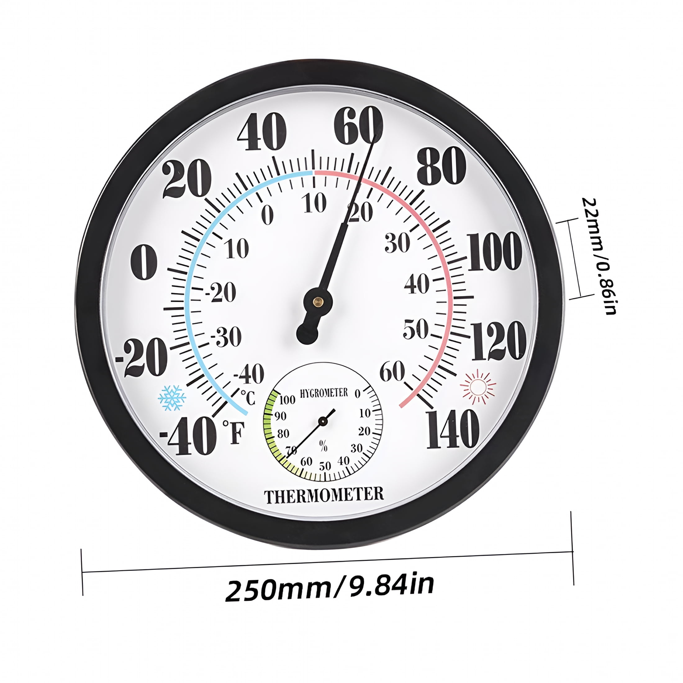 GJX 2026 New Indoor Outdoor Thermometer 10 Inch Outdoor Wall Hanging with Large White for Gardens, Patios, Porches, Backyards, Home Decor, Outdoor Spaces.