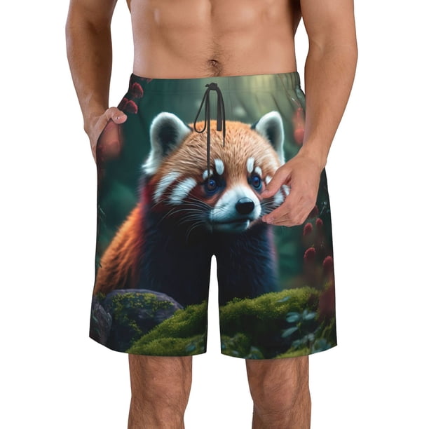 Fotbe Forest Plant Raccoon Trajes de Baño Estampados para Hombre, Shorts de Verano de Secado Rápido, Ropa de Playa, Bañadores-3X-Large