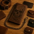 thumbnail image 4 of Biker Skull Chain Wallet RFID Signal Blocking Men's Vintage Leather Long Tri-fold Chain Checkbook Card ID Wallet Skull Tan, 4 of 9