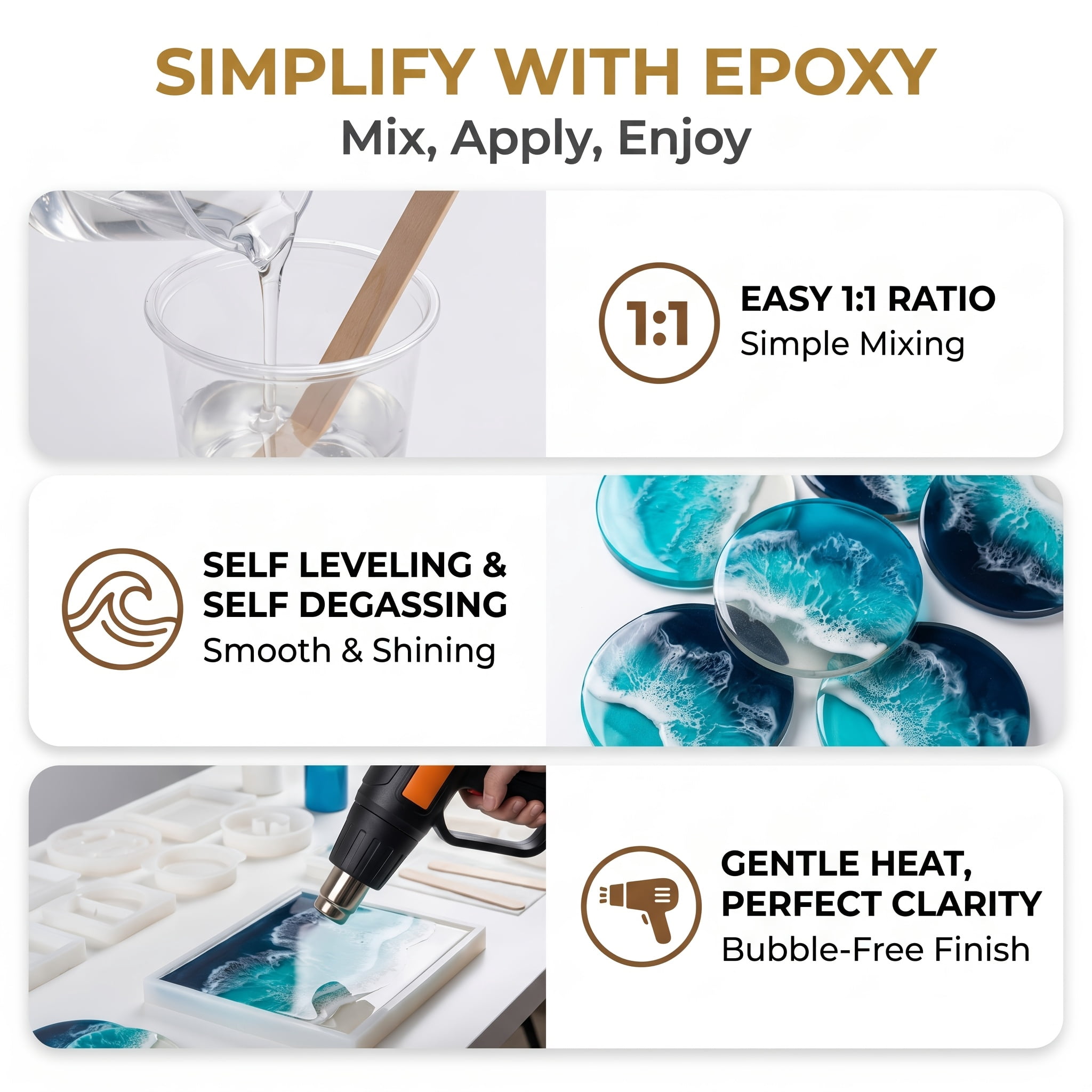 Epoxy Resin Kit 1GAL -  with4 color power and Tools, 1:1 Mixing Ratio, Bubble Free & Anti-Yellowing - High Gloss Casting & Coating Resin for Jewelry, River Tables, Bar Top, Countertops & Wood