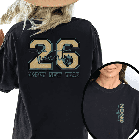 Women 2026 New Year Round Neck Printed Cotton T Shirt Graphic Tees Tops Gold Green Number Text Party T Shirt Black S-5XL