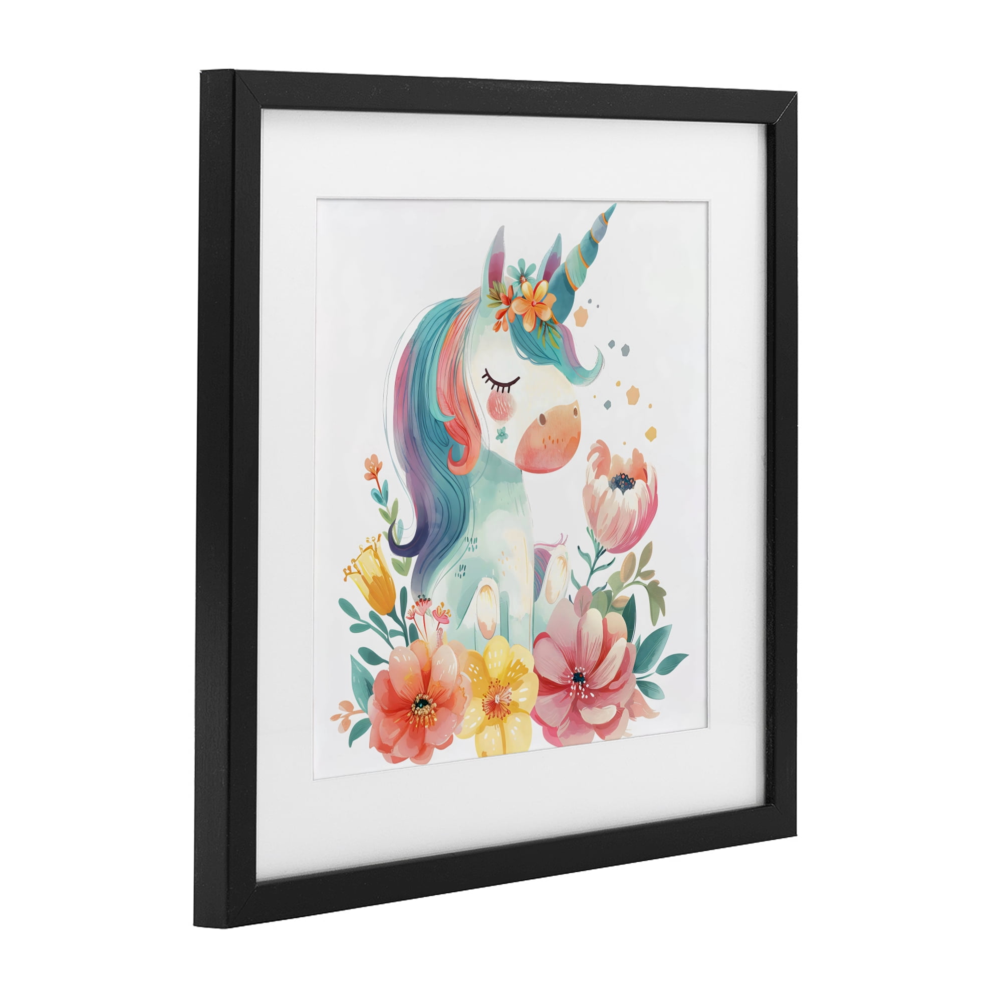 Stupell Industries Whimsical Unicorn with Blossoms Black Framed Print Under Glass, design by Creative Studio