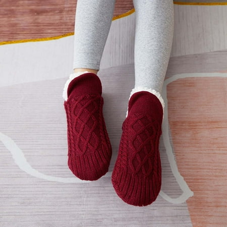 

Lilgiuy New Woven And Velvet Indoor Socks And Slippers Thicken Warm Home Bedroom Socks Slippers Men s Non-slip Foot Warm Snow Socks