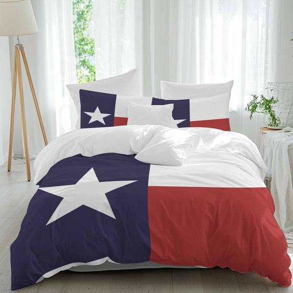 3 Piece Blue Red White Texas Flag with Star,Duvet Cover Set California King,Microfiber Comforter/Quilt Cover with Corner Ties and 2 Pillowcases,Minimalistic Geometric Stripe Bedding with Zipper