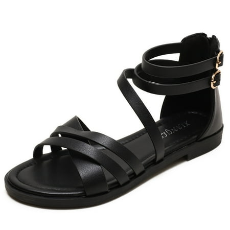 

Women Gladiator Sandals Summer Beach Thong Flat Roman Flip Flops Shoes Sandals with Zipper