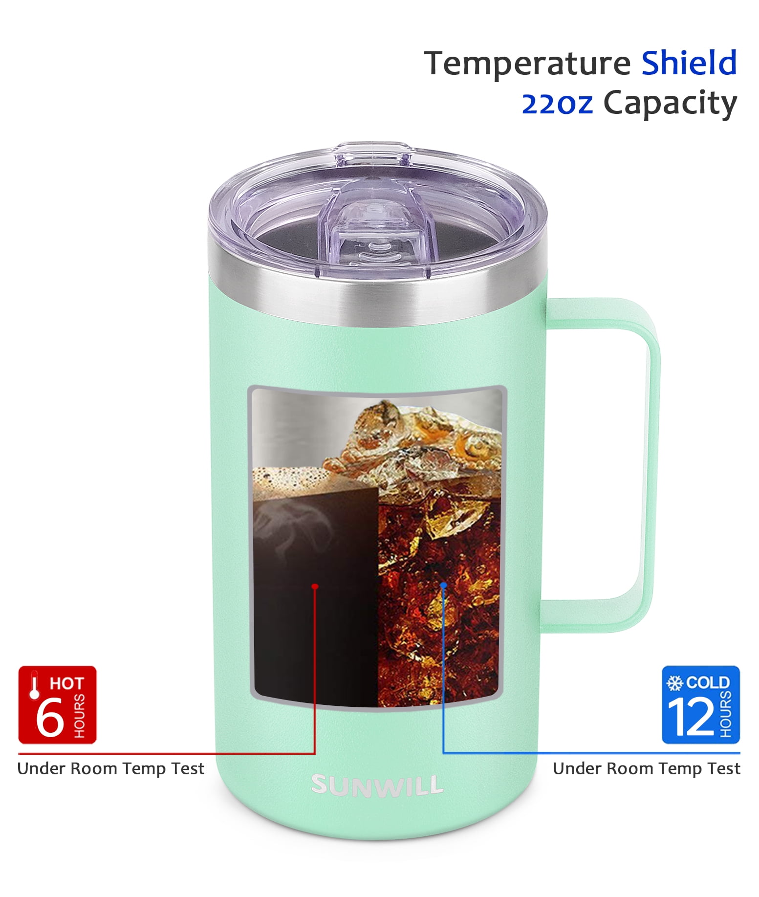 SUNWILL 14 oz Coffee Mug Set of 4, Vacuum Insulated Camping Mug with L