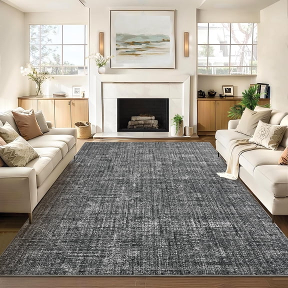 Washable Rugs 9x12 Area Rug for Living Room, Modern Solid Rug with Non Slip Backing, Plain Rug for Bedroom, Distressed Stain Resistant Accent Rug for Dining Room Farmhouse Dorm, Grey