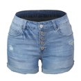 thumbnail image 3 of Tawop Jean Shorts for Women Ripped 4 Pockets Front 5 Buttons Closure Mini Denim Womens Shorts Light Blue Size 12, 3 of 8