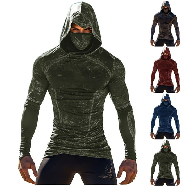 LOVZFMLL Hoodies pour Hommes, Chandail à Capuchon de Performance Camouflage avec Masque Facial Intégré, Respirant pour Course en Plein Air Randonnée, Hooded Coupe Décontractée Vêtements d'Automne
