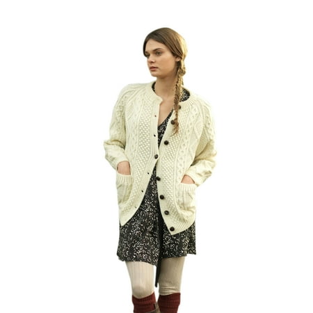 Cable Knit Wool Vest - Hand Knit Ladies Irish Aran Wool Cardigan