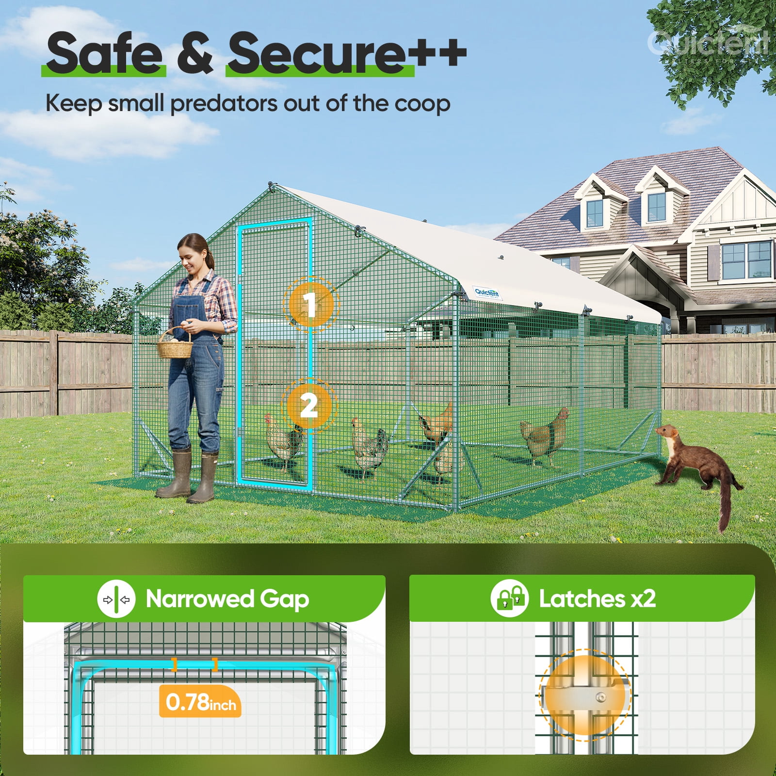 Quictent 12x9x6.6FT Predator Proof Weatherproof Metal Chicken Coop