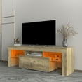 thumbnail image 2 of Corner TV Console Table, Wood Wooden TV Cabinet for 32-55 Inch Television, Farmhouse TV Stand with LED Lights, Living Room Entertainment Center Gaming Consoles with Storage Drawer and Media Shelf, 2 of 11