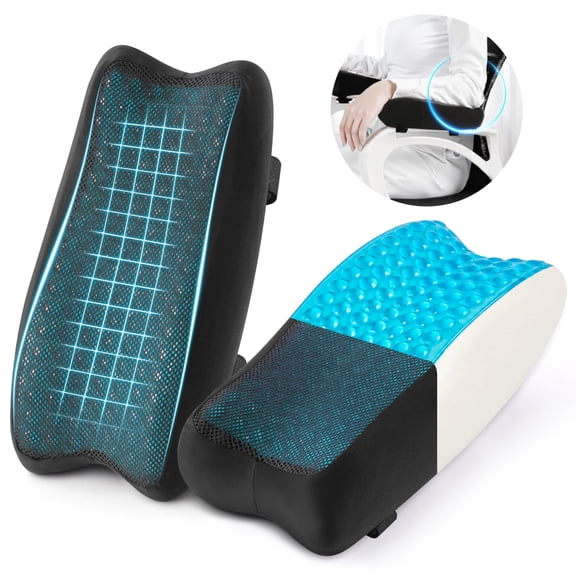 Kaipara Cooling Gel Memory Foam Armrest Pads - Ergonomic Elbow Support - 2 Pack, Black