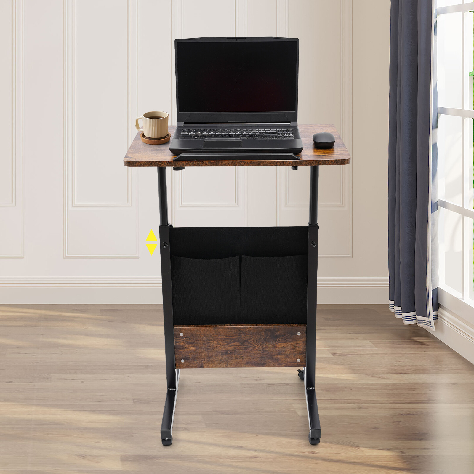 Modern Rectangular Adjustable Standing Desk Portable Laptop Desk Rolling Computer Stand Brown