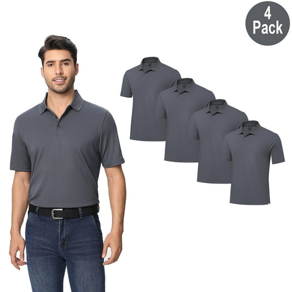 Zfeel Men's High Performance Pure Dry Fit Poly Polo T-Shirt, Iron Grey, Polyester, Size XL, 4 Pack