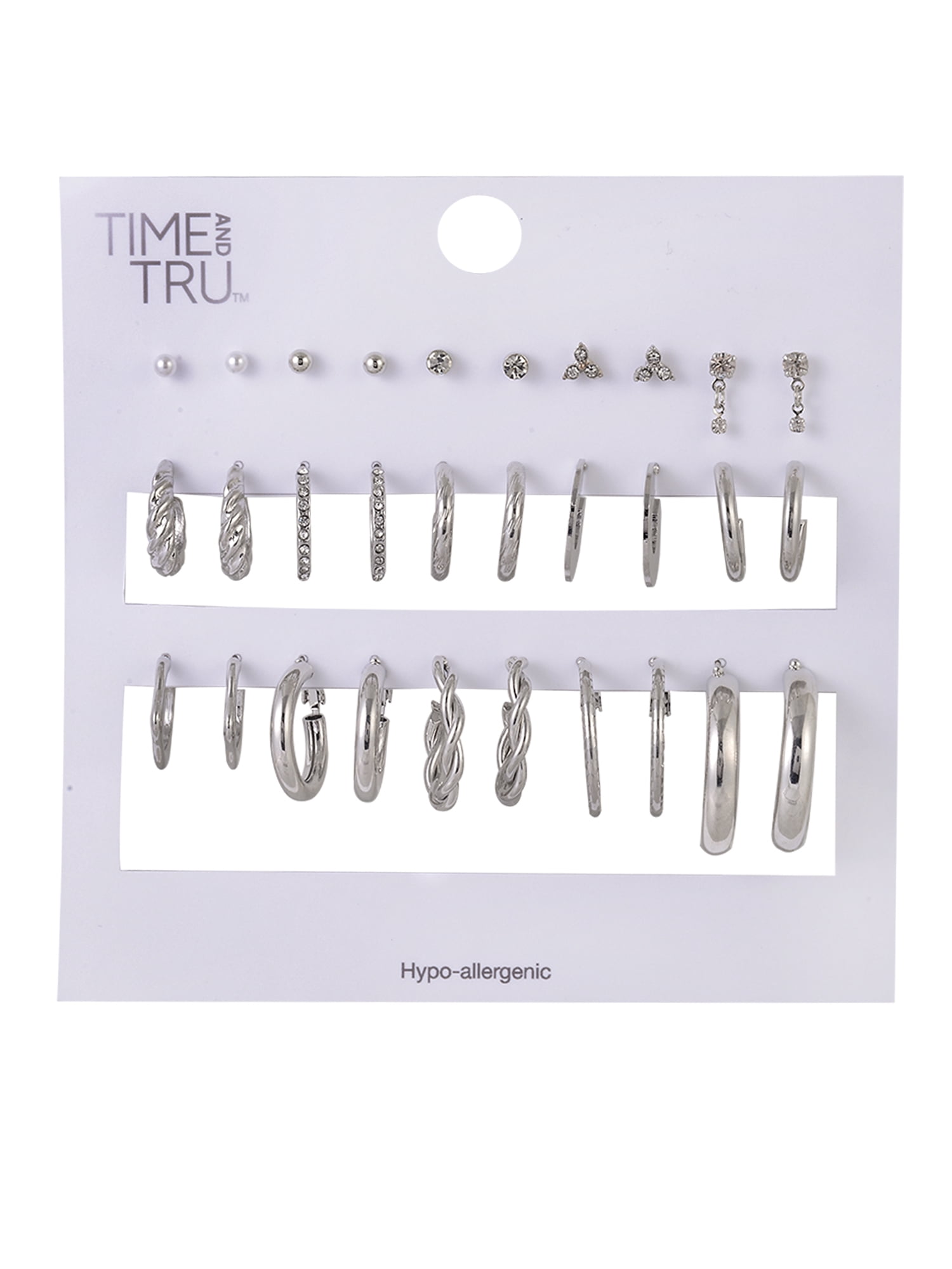 Time and Tru Silvertone 15-On Small & Chunky Hoops Earring Set